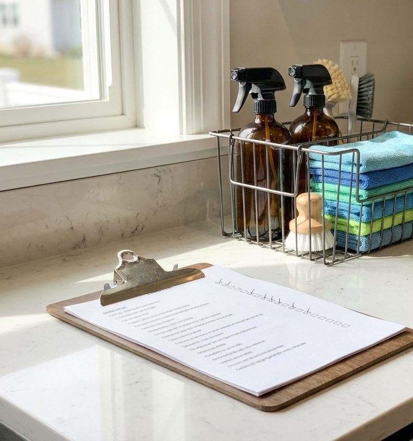 Checkliste und Reinigungsmaterial für die Abnahme